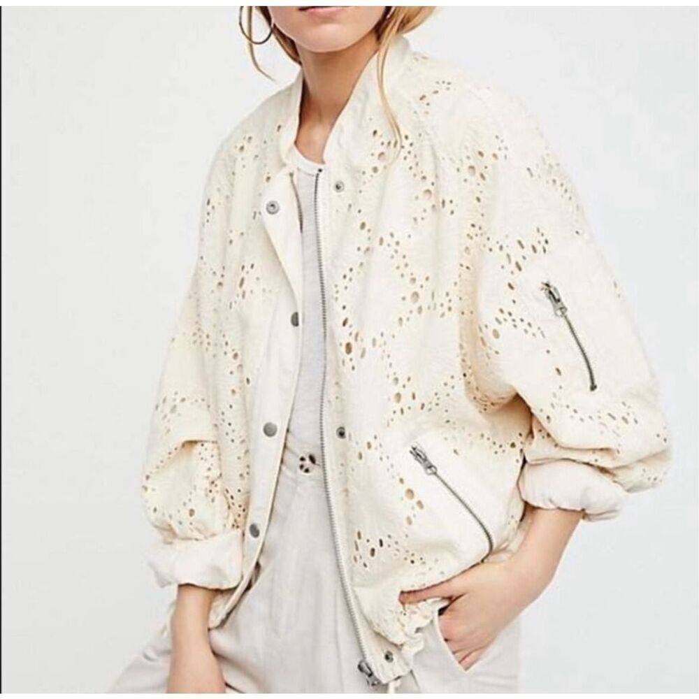 Free People Cream Bomber Jacket